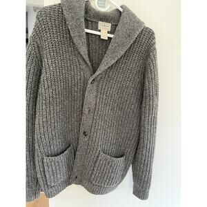 LL Bean Men's Med Gray Lambswool Shawl Collar Cardigan Fisherman Preppy